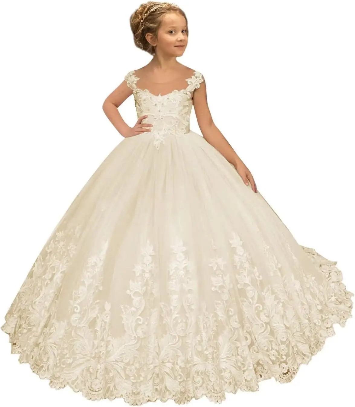 Flower Girl Dress for Weeding Tulle Pageant Dress Lace Appliques Princess Long Ball Gowns for Girls girls dresses for wedding