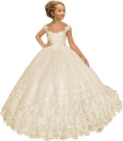 Flower Girl Dress for Weeding Tulle Pageant Dress Lace Appliques Princess Long Ball Gowns for Girls girls dresses for wedding