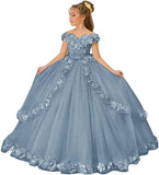 Vestido de tul para niña de las flores, para boda, con hombros descubiertos, para desfile, con flores 3D, estilo princesa, para fiesta 