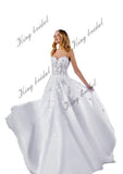 Benutzerdefinierte Blumenspitze Brautkleid A-Linie Tüll 3D Spitze Brautkleid Off the Shoulder Korsett Brautkleider Benutzerdefinierte Brautkleider 