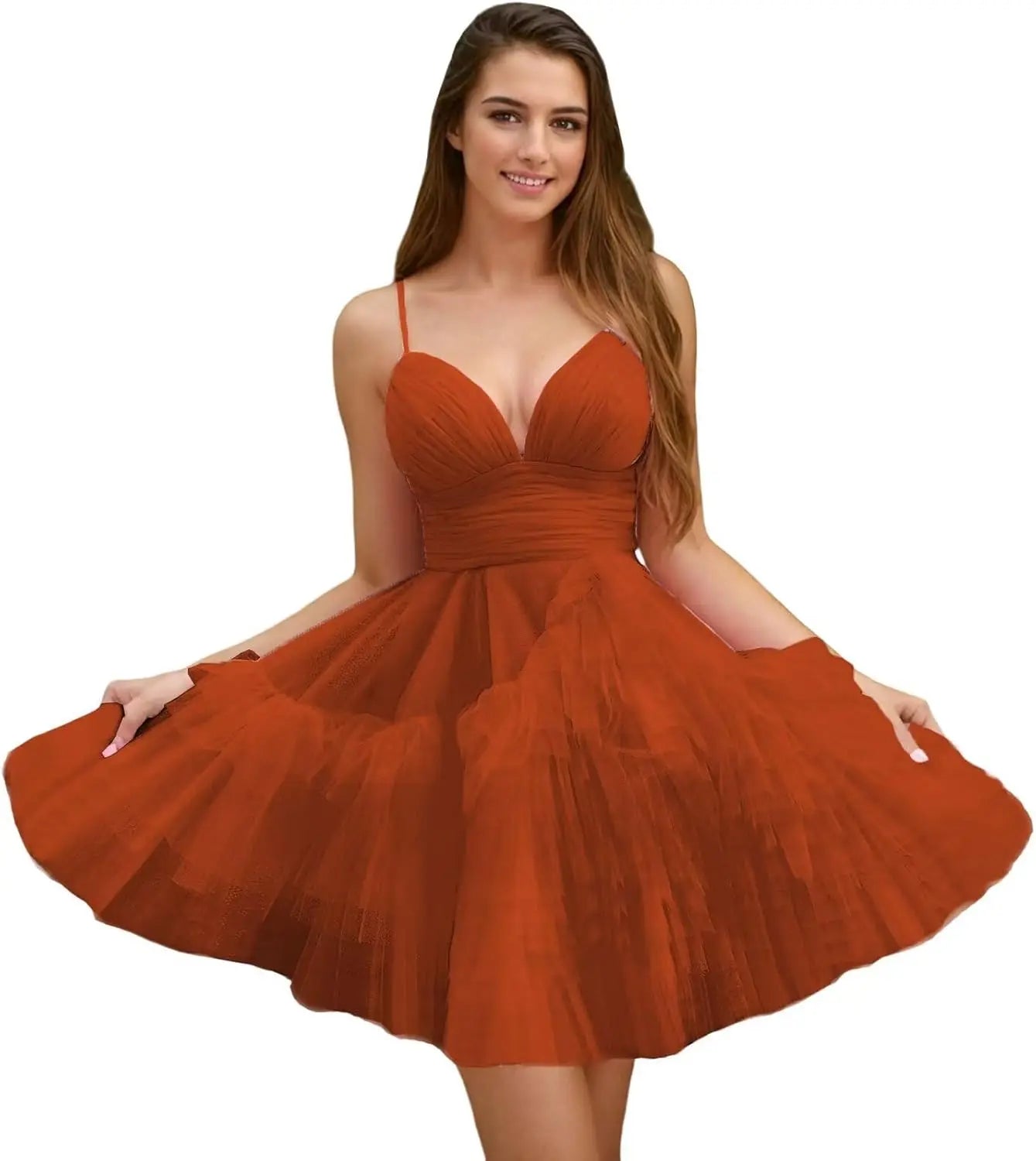 Fashion Tiered Homecoming Dresses Ruffle Tulle Mini Dresses Elegant V Neck Short Prom Dresses graduation dress