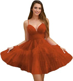 Fashion Tiered Homecoming Dresses Ruffle Tulle Mini Dresses Elegant V Neck Short Prom Dresses graduation dress