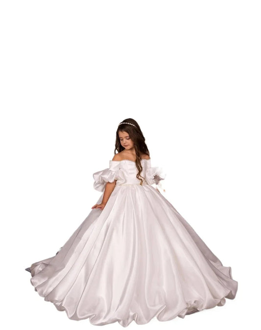 Custom made Tulle flower Lace flower girl dress Ivory flower girl dresses First communion gown Junior bridesmaid princess gowns