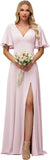 Wedding Party Chiffon Short Sleeves Bridesmaid Dresses for Women Slit Long Cut Out Elegant Maxi Formal Evening Cocktail Gown