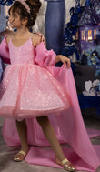 Knee Length Kids Bespoke Occasion Dresss First Holy Communion Gowns Sequins Flower Girl Dresses For Wedding Bow Ribbons