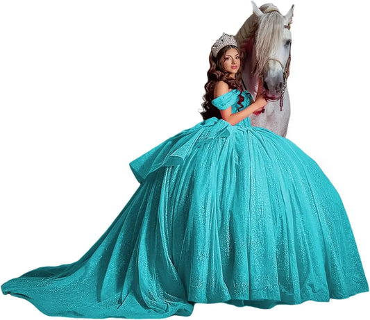 Off Shoulder Quinceanera Dresses Ball Gown Sparkly Beading Tulle Prom Dress Ruffle Layered Sweet 16 Dresses party dresses