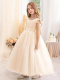 Flower Girl Dress Wedding Guest Ruffle Tulle Satin Party Birthday Princess Pageant Gown Kids Knee Length