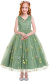 Floral Embroidered Tulle Dress Girls Sleeveless Birthday Wedding Pageant Party Formal Long Tutu Dresses princess dress