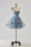 Flower Embroidery Short Tulle Homecoming Dresses for Teens Corset Mini Prom Dress Fairy Formal Party Gown Junior Bridesmaid Gown