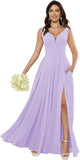 Custom Made Women's Simple Chiffon Bridesmaid Dresses with Pockets Long V Neck Formal Evening Prom Gowns Dresses with Slit