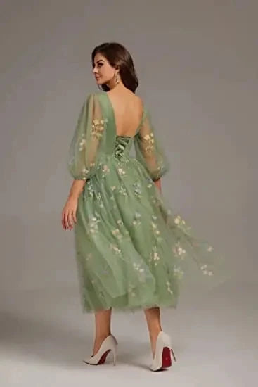 Hot Sale Fairy Green Floral Embroidery Prom Dress with Back Lacing-Elegant Sweetheart Evening Gown for Women Party & Weddings