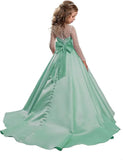 Ball With Bow Satin Floor Length Girl Kids Birthday Party First Holy Communion Gowns Elegant Flower Girl Dresses for Wedding