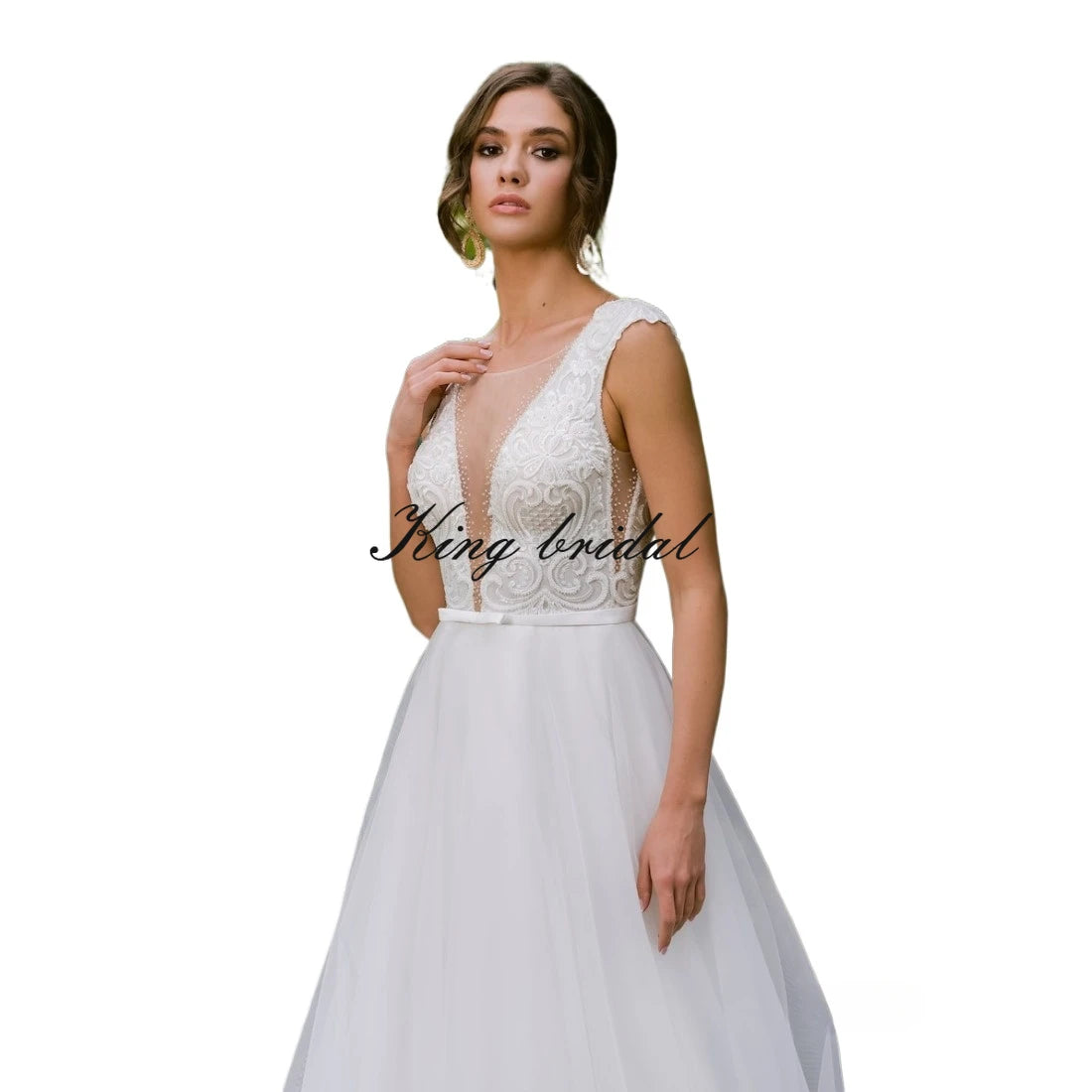 Besticktes Tüll Brautkleid A-Linie Rückenfreies Brautkleid Offenes Rückenkleid Custom Lace schlichtes A-Linienkleid Brautkleid 