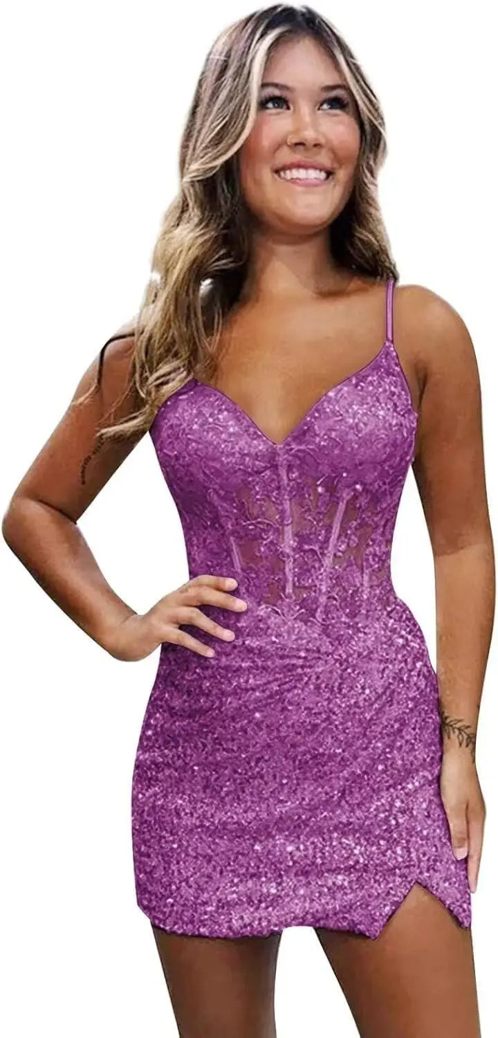 Sparkly Sequin Homecoming Dresses for Teens Short Tight Appliques Mini Formal Prom Cocktail Gown 2025 Wedding Party Dresses
