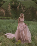 Vestido de novia con corsé ruborizado, corte A, romántico, de tul, para fiesta, sencillo. 