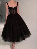 Tulle Tea-Length Prom Dresses High Quality Sweetheart Spaghetti Straps Party & Vacation Wear Elegant Plain A-line Evening Gowns