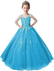 Lace Applique Tulle Pageant Gowns for Girls Ball Gown Flower Girl Dress Princess Toddler Kids Prom Pageant   Dress