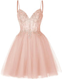 Pretty Short Lace Floral Homecoming Dresses for Teens Sparkly Tulle Illusion Prom Dress Cocktail Party Gowns Bridesmaid Gown