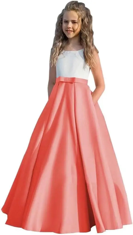 Satin Blumenmädchenkleid Erstkommunionkleid Kinder Hochzeit Ballkleider Prinzessin Party Mädchen Festzugskleider für Mädchen 