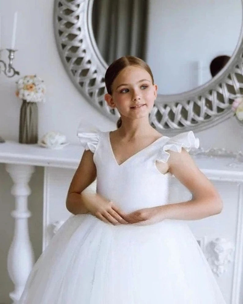 Vestido de tul con tutú para niña de las flores, vestido de satén para bebé niña con cola, vestido de dama de honor juvenil, vestido de novia, vestidos de desfile para niñas 