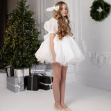 Vestidos de organza blanca de tul con lazo y manga corta para bodas, cumpleaños, bailes, banquetes, comuniones, personalizados. 