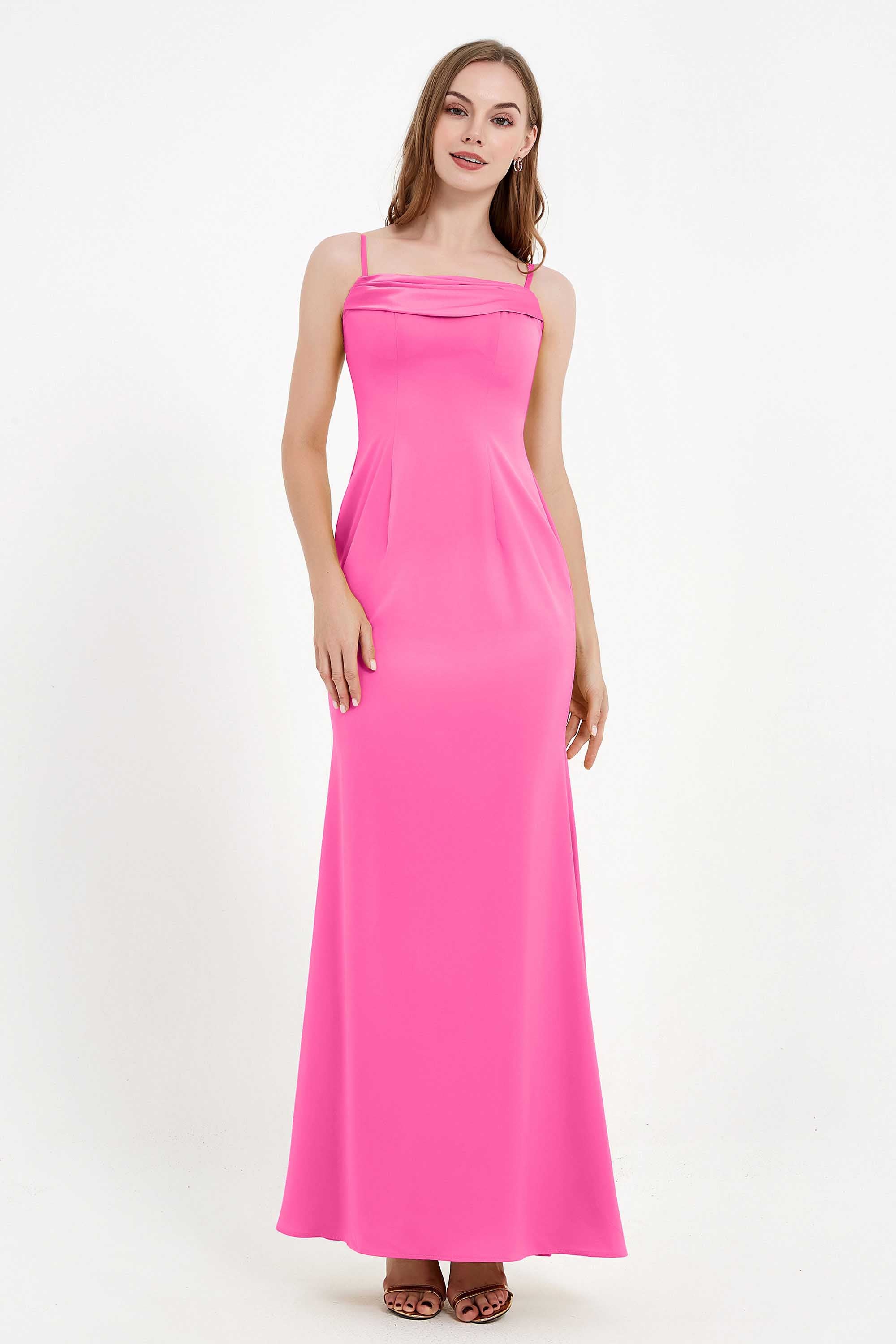 Spaghetti Straps Crepe Sheath Formal Evening Dresses Long Prom Bridesmaid Dress Gowns