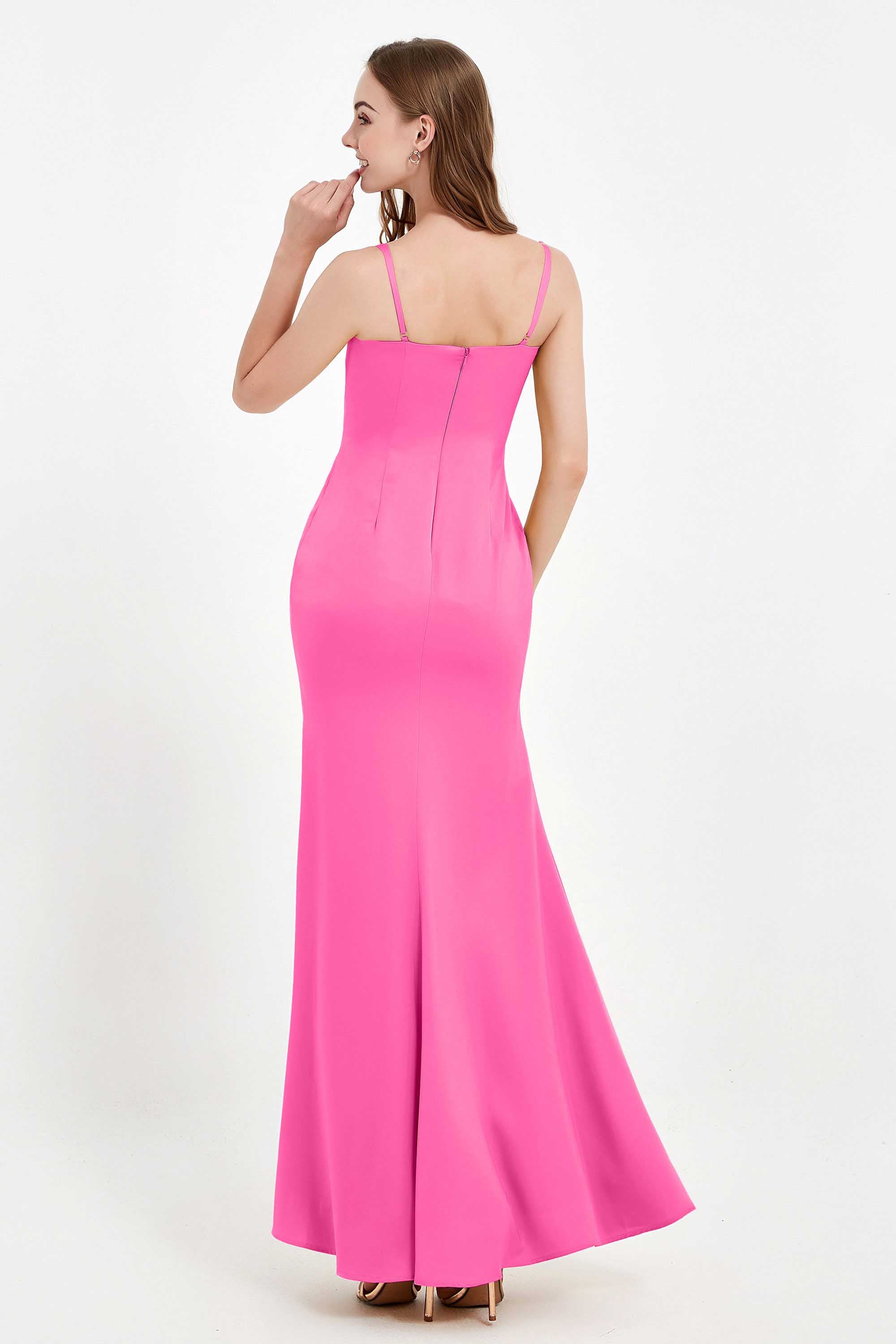 Spaghetti Straps Crepe Sheath Formal Evening Dresses Long Prom Bridesmaid Dress Gowns