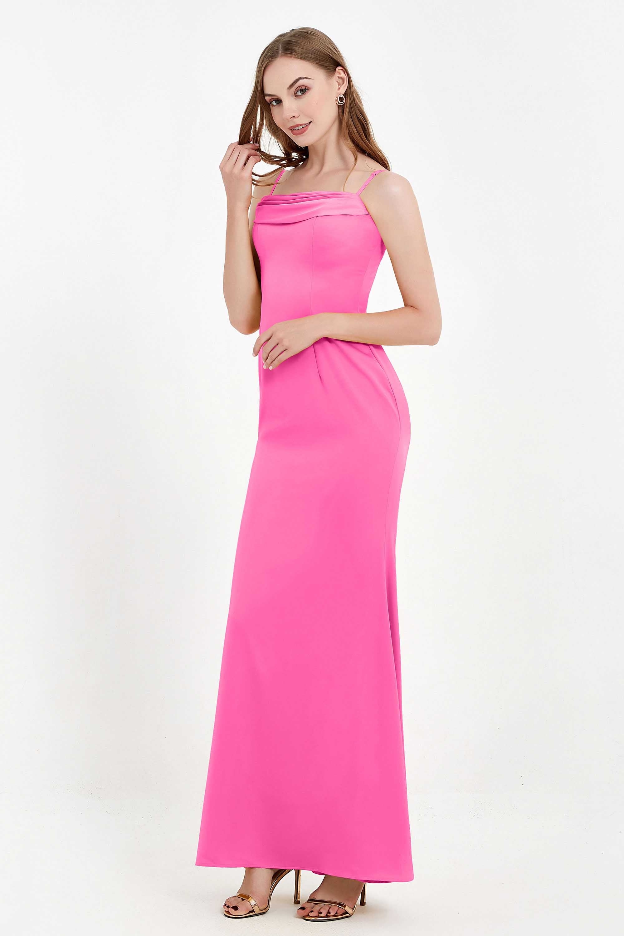 Spaghetti Straps Crepe Sheath Formal Evening Dresses Long Prom Bridesmaid Dress Gowns