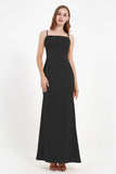 Spaghetti Straps Crepe Sheath Formal Evening Dresses Long Prom Bridesmaid Dress Gowns