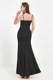 Spaghetti Straps Crepe Sheath Formal Evening Dresses Long Prom Bridesmaid Dress Gowns