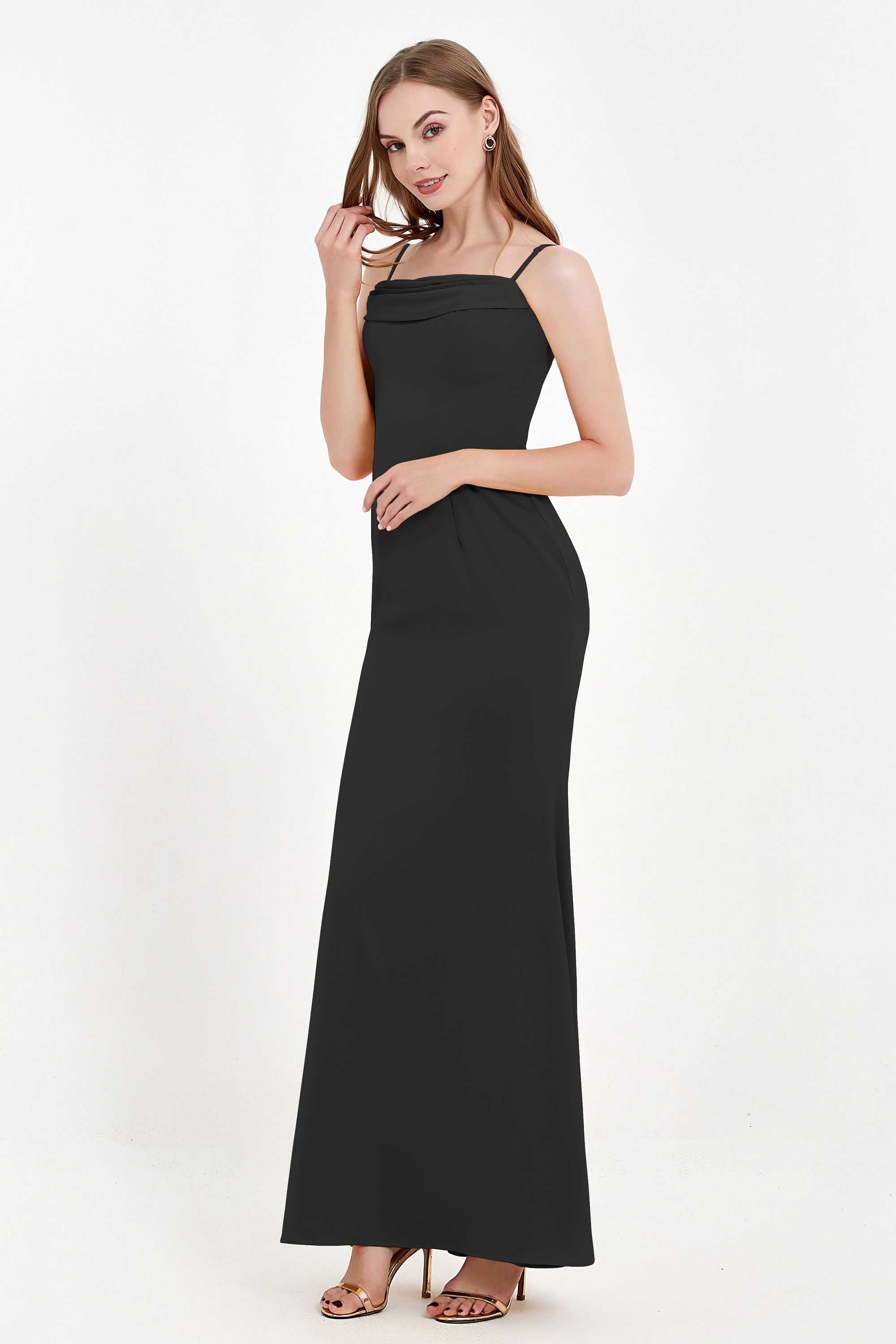 Spaghetti Straps Crepe Sheath Formal Evening Dresses Long Prom Bridesmaid Dress Gowns