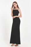 Spaghetti Straps Crepe Sheath Formal Evening Dresses Long Prom Bridesmaid Dress Gowns