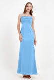Spaghetti Straps Crepe Sheath Formal Evening Dresses Long Prom Bridesmaid Dress Gowns