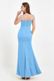 Spaghetti Straps Crepe Sheath Formal Evening Dresses Long Prom Bridesmaid Dress Gowns