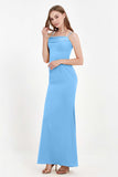 Spaghetti Straps Crepe Sheath Formal Evening Dresses Long Prom Bridesmaid Dress Gowns