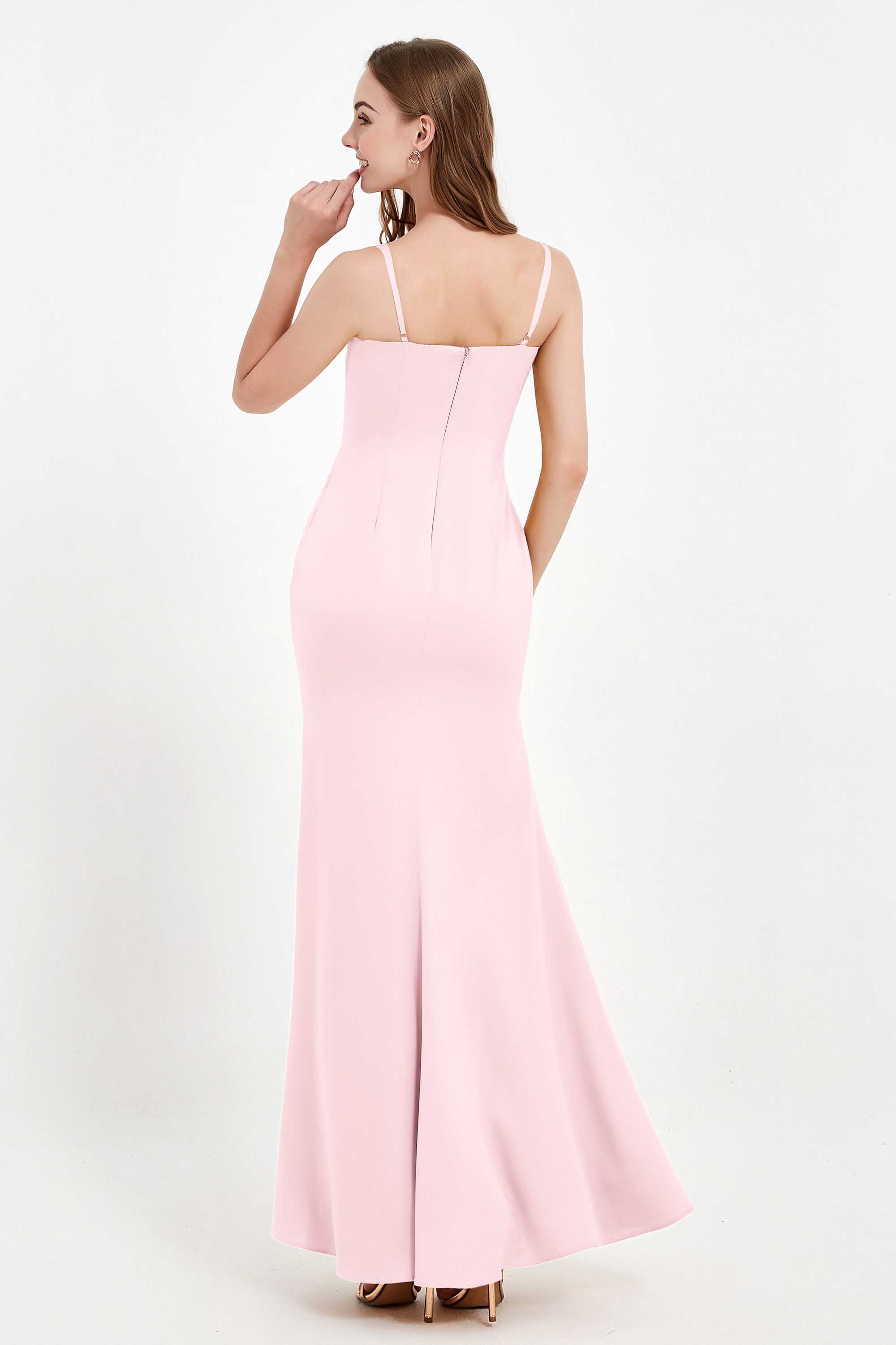 Spaghetti Straps Crepe Sheath Formal Evening Dresses Long Prom Bridesmaid Dress Gowns