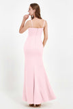 Spaghetti Straps Crepe Sheath Formal Evening Dresses Long Prom Bridesmaid Dress Gowns