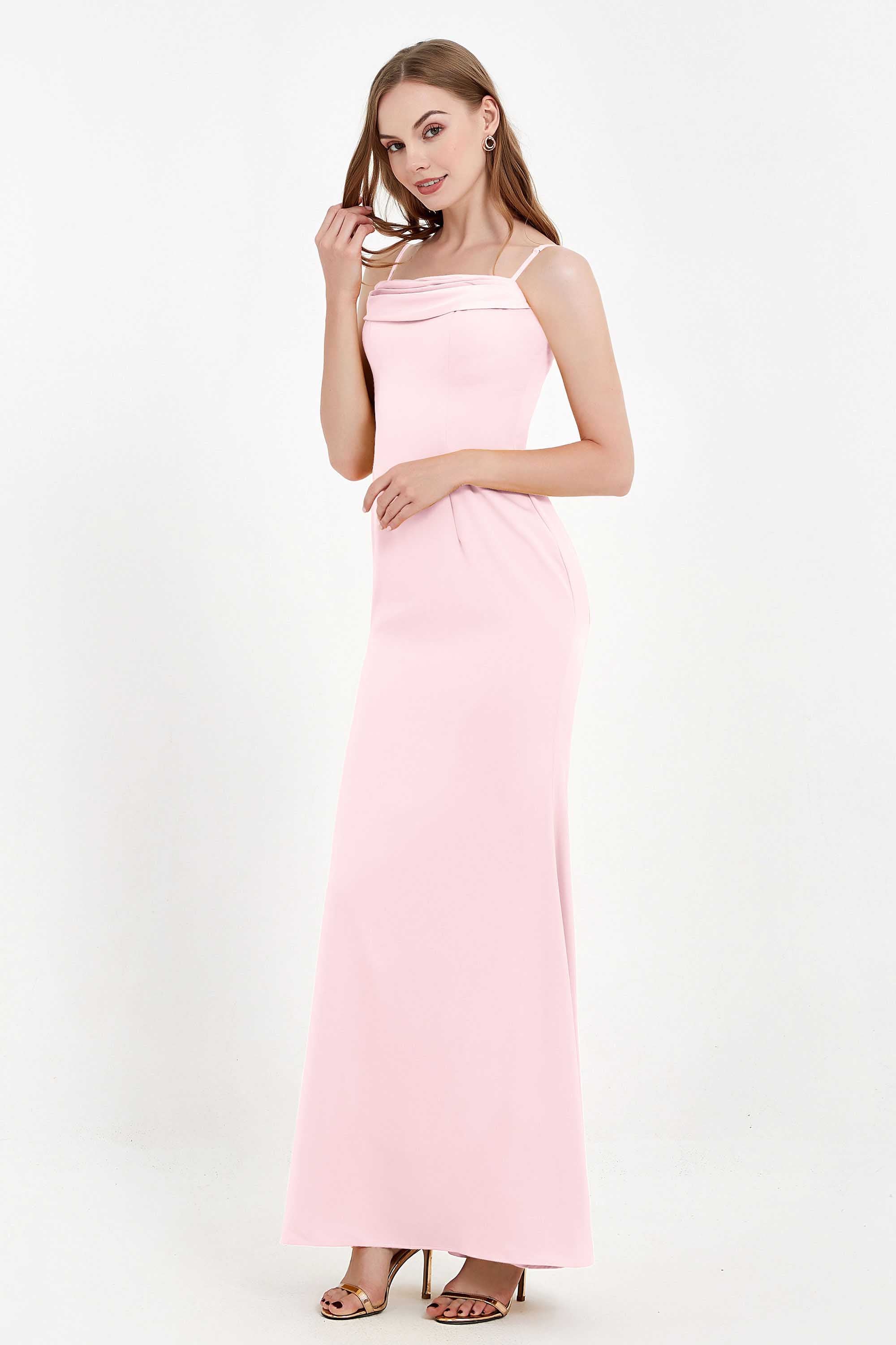 Spaghetti Straps Crepe Sheath Formal Evening Dresses Long Prom Bridesmaid Dress Gowns