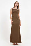 Spaghetti Straps Crepe Sheath Formal Evening Dresses Long Prom Bridesmaid Dress Gowns