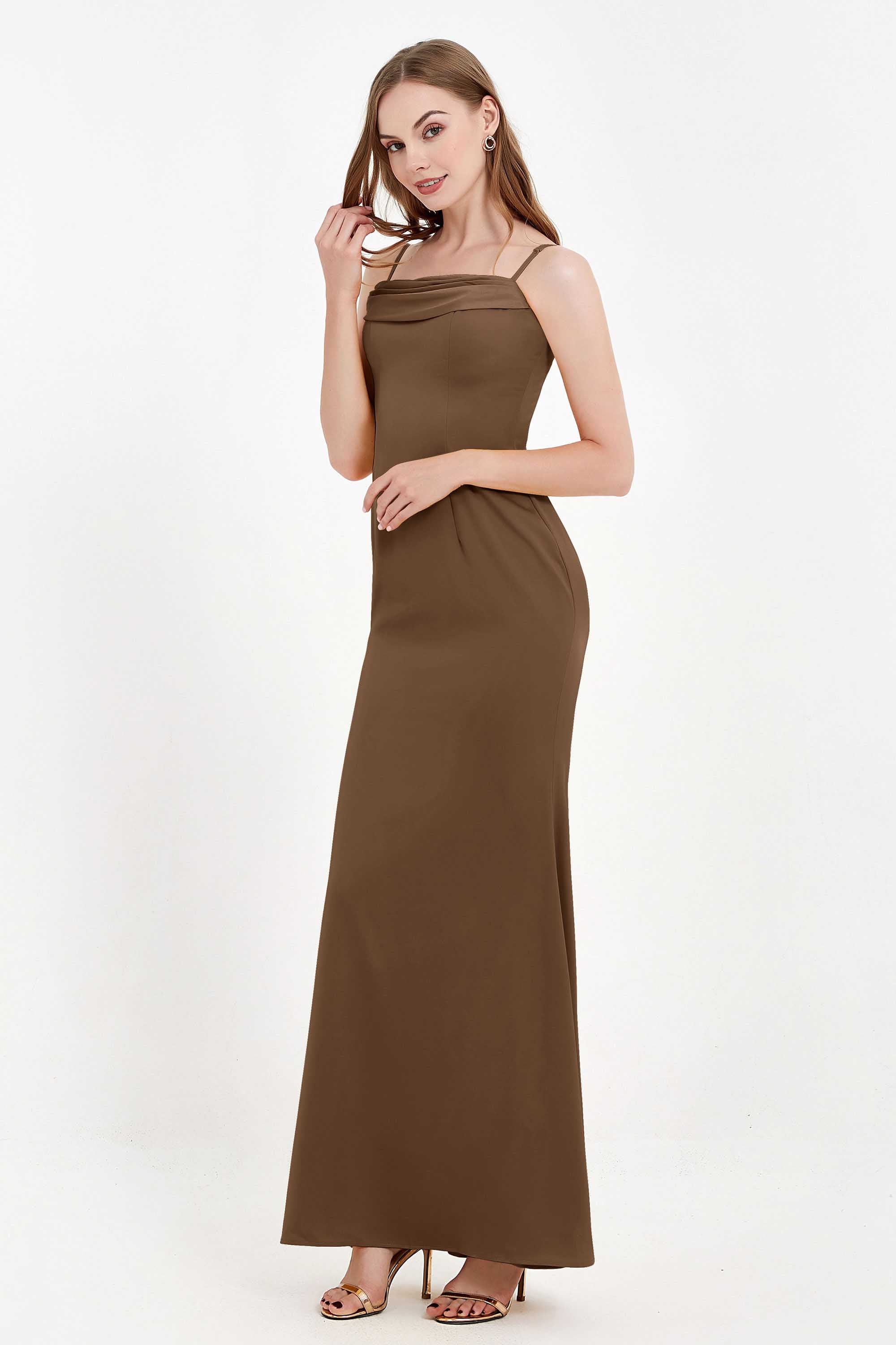 Spaghetti Straps Crepe Sheath Formal Evening Dresses Long Prom Bridesmaid Dress Gowns