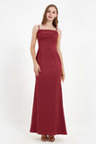 Spaghetti Straps Crepe Sheath Formal Evening Dresses Long Prom Bridesmaid Dress Gowns