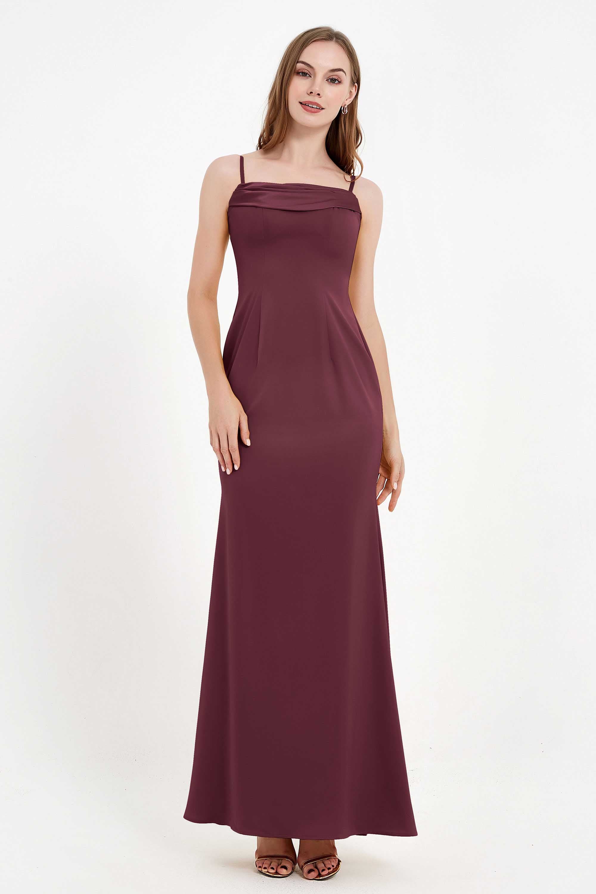 Spaghetti Straps Crepe Sheath Formal Evening Dresses Long Prom Bridesmaid Dress Gowns