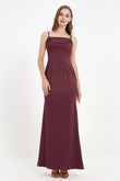 Spaghetti Straps Crepe Sheath Formal Evening Dresses Long Prom Bridesmaid Dress Gowns