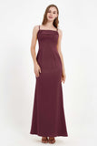 Spaghetti Straps Crepe Sheath Formal Evening Dresses Long Prom Bridesmaid Dress Gowns