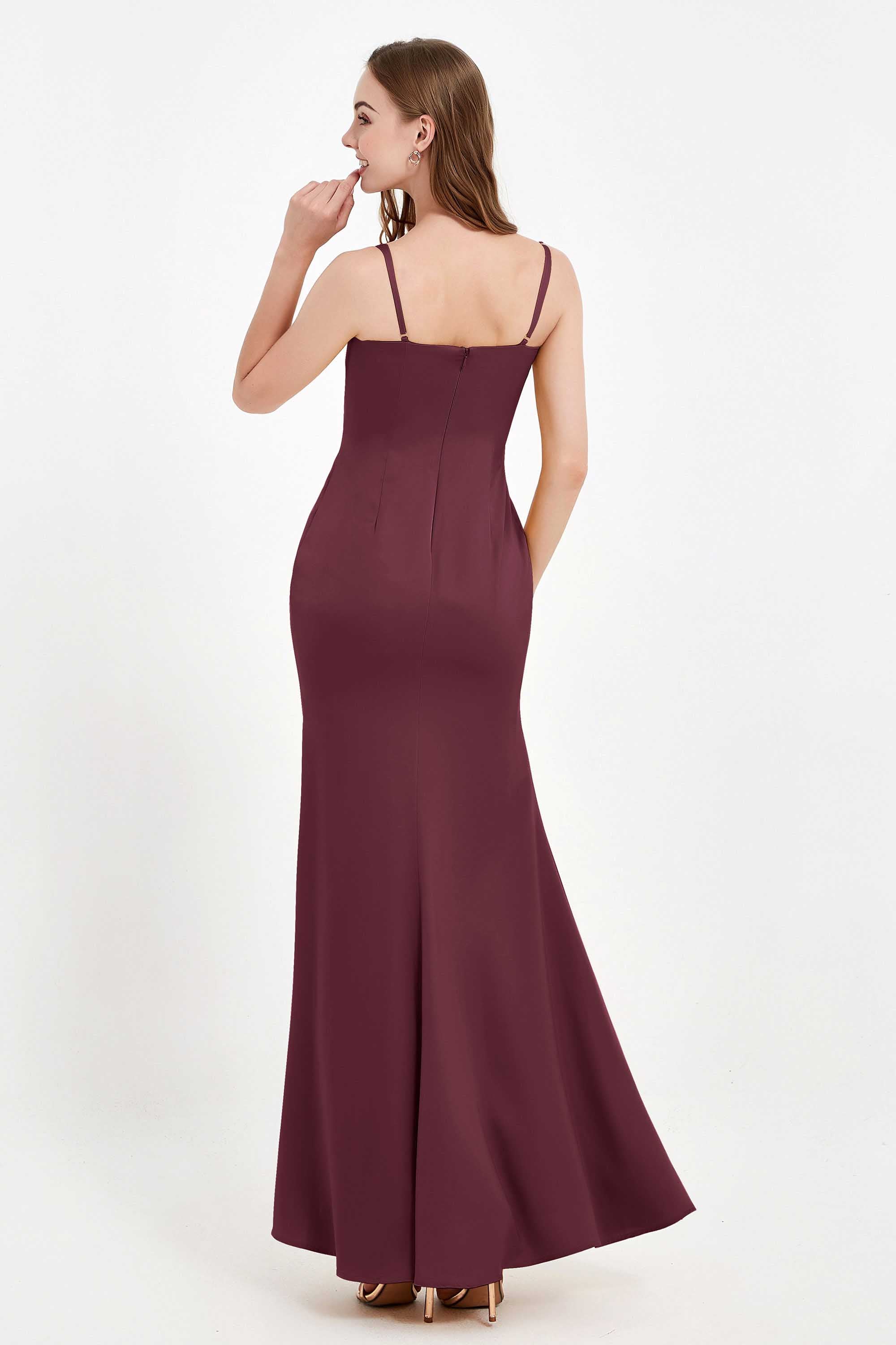 Spaghetti Straps Crepe Sheath Formal Evening Dresses Long Prom Bridesmaid Dress Gowns