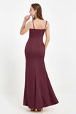 Spaghetti Straps Crepe Sheath Formal Evening Dresses Long Prom Bridesmaid Dress Gowns