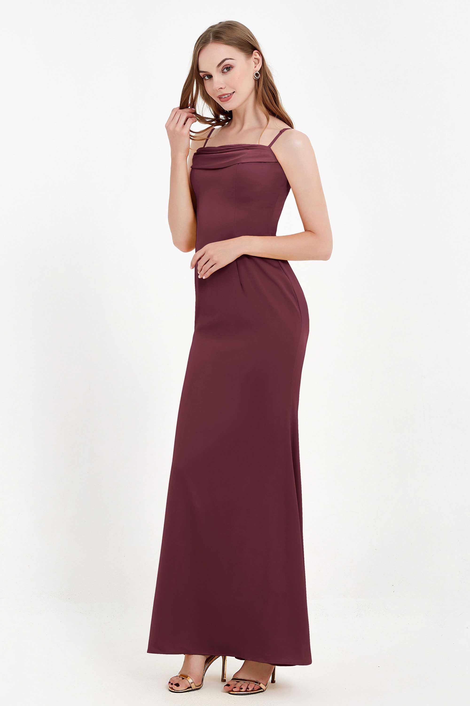 Spaghetti Straps Crepe Sheath Formal Evening Dresses Long Prom Bridesmaid Dress Gowns