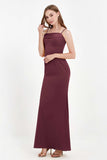 Spaghetti Straps Crepe Sheath Formal Evening Dresses Long Prom Bridesmaid Dress Gowns