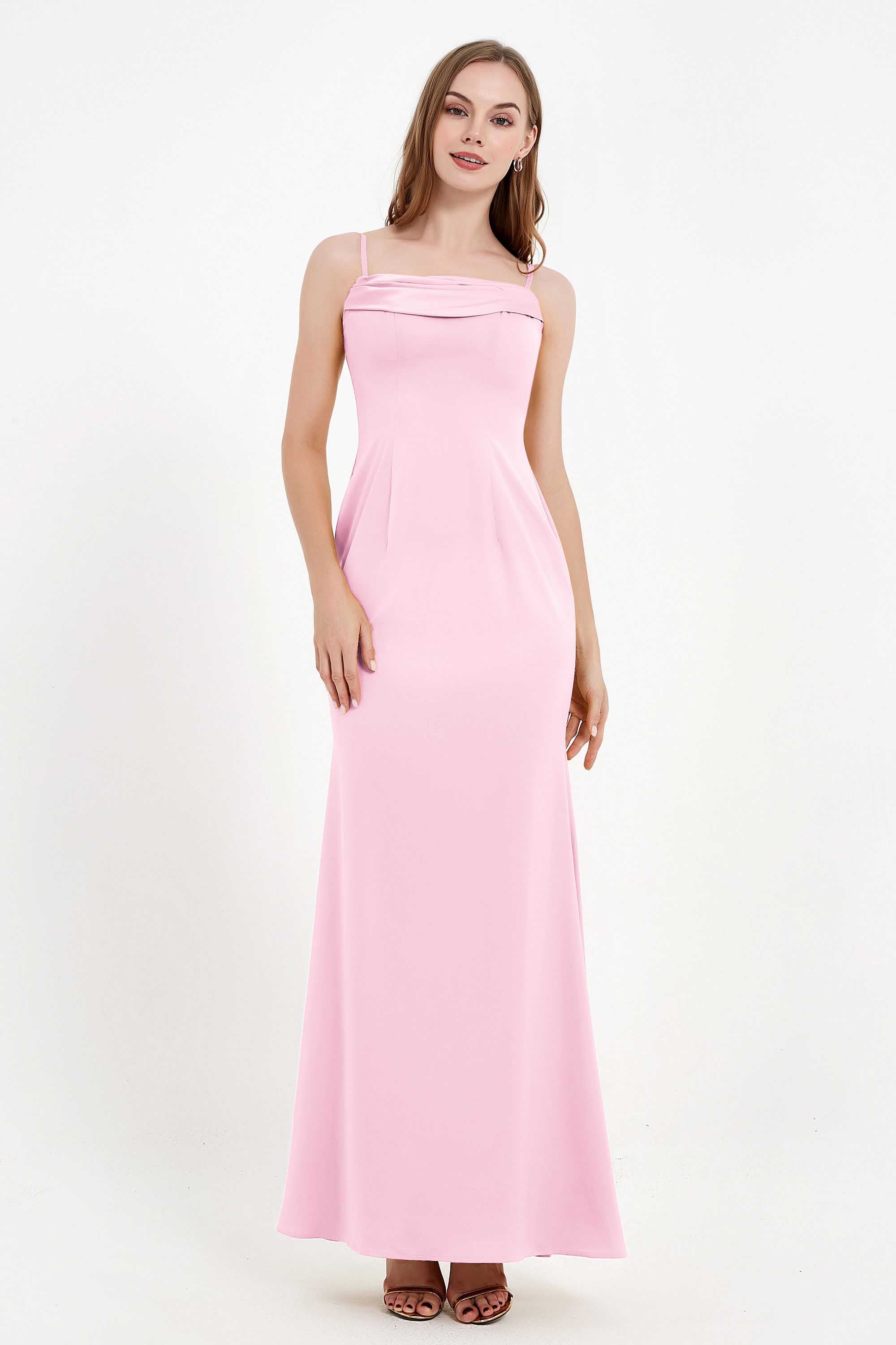 Spaghetti Straps Crepe Sheath Formal Evening Dresses Long Prom Bridesmaid Dress Gowns