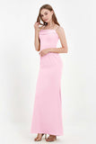 Spaghetti Straps Crepe Sheath Formal Evening Dresses Long Prom Bridesmaid Dress Gowns